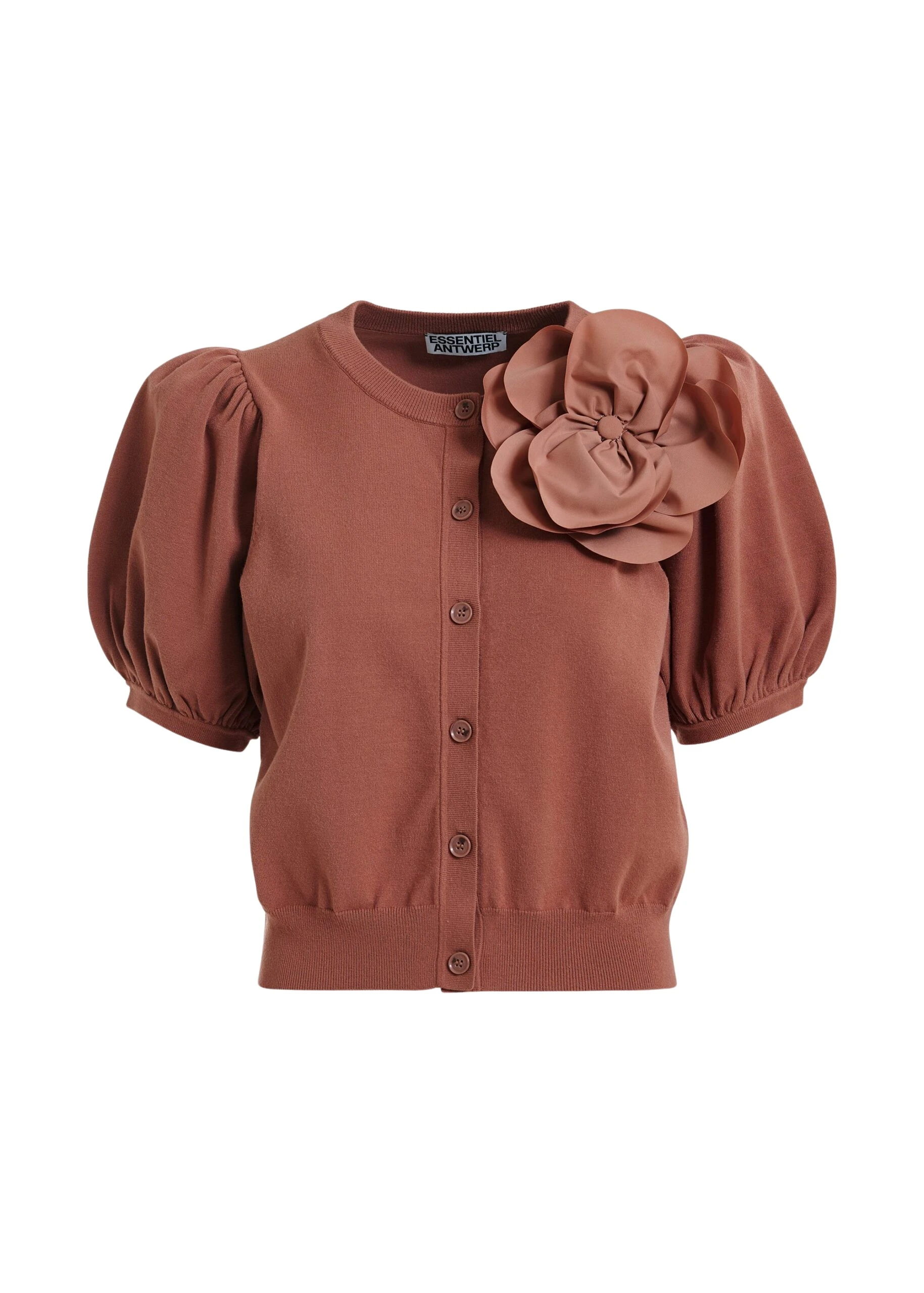 Essentiel-Antwerp-Terracotta-fine-knit-cardigan-with-oversized-flower-brooch-scaled62266_nobg Terracotta fine knit cardigan with oversized flower brooch