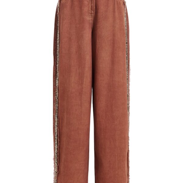 Terracotta high-rise wide-leg jeans with embellished side trims