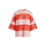 Vintage pink and orange organic cotton striped lace insert T-shirt