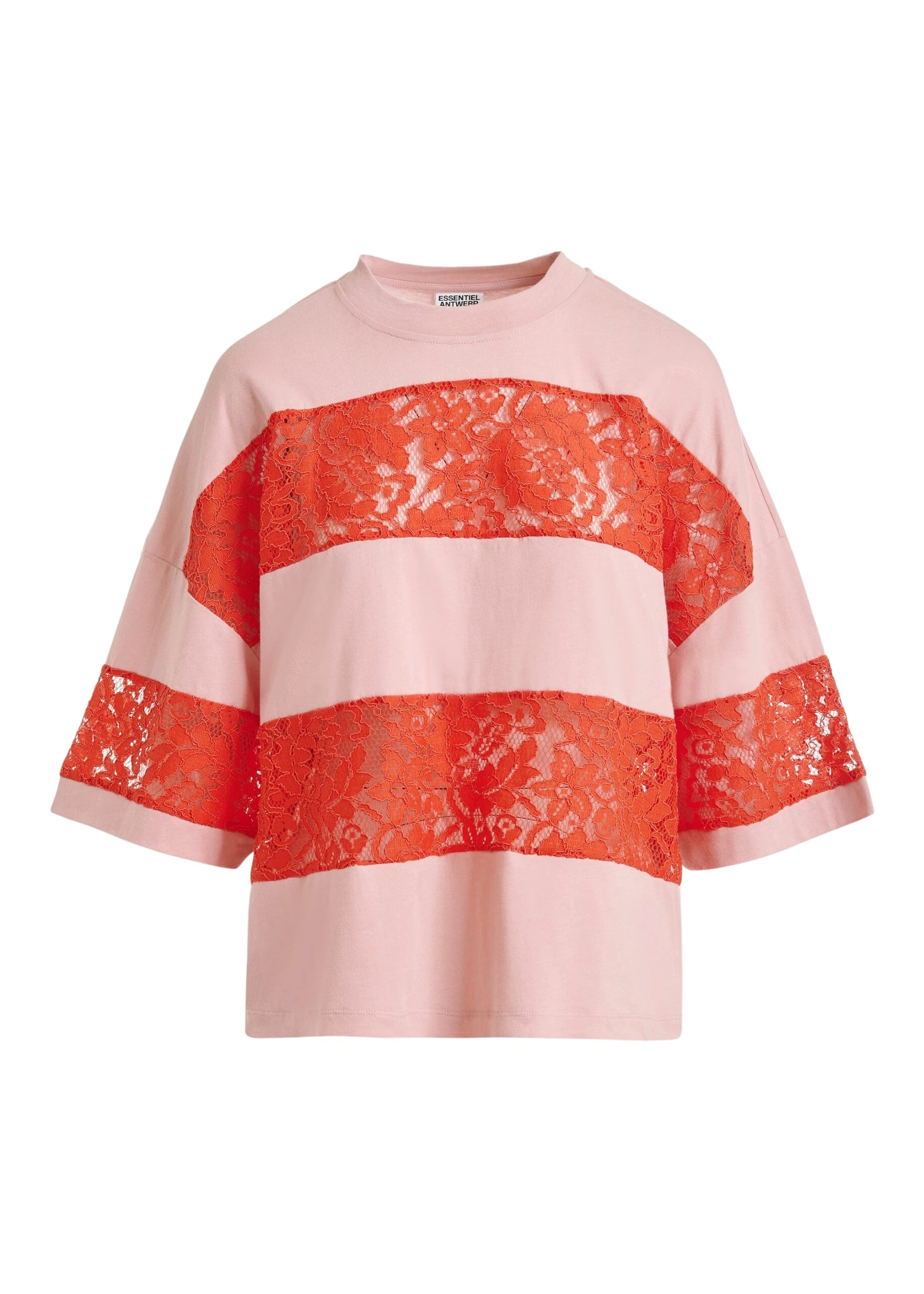 Essentiel-Antwerp-Vintage-pink-and-orange-organic-cotton-striped-lace-insert-T-shirt-scaled50640_nobg Vintage pink and orange organic cotton striped lace insert T-shirt