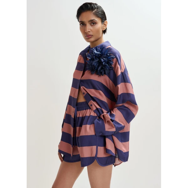 Essentiel Antwerp Vintage pink and purple oversized striped shirt, view 2