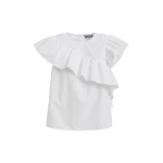 White asymmetrical top with ruffle details