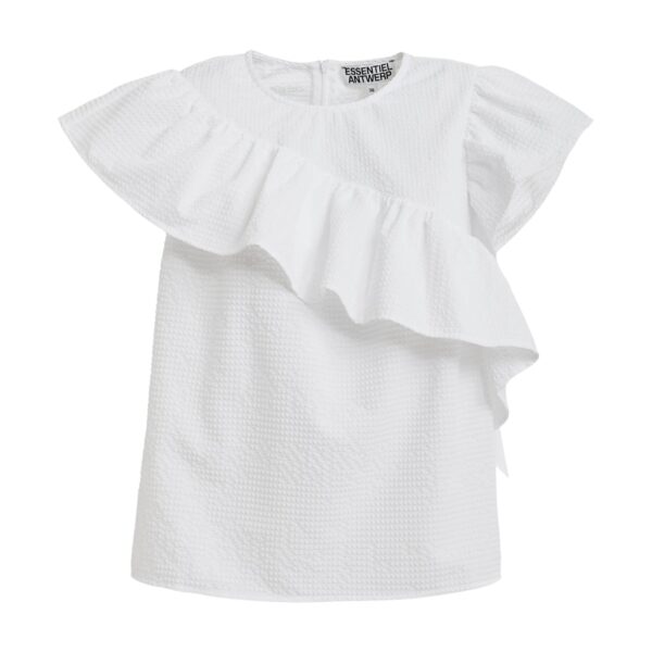 White asymmetrical top with ruffle details