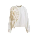 White cotton-blend sweatshirt with ruffle details