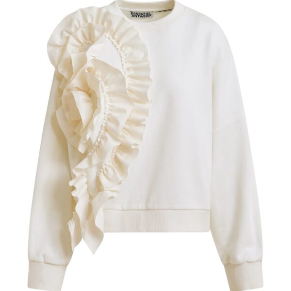 White cotton-blend sweatshirt with ruffle details