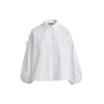White cotton shirt with appliqué flowers