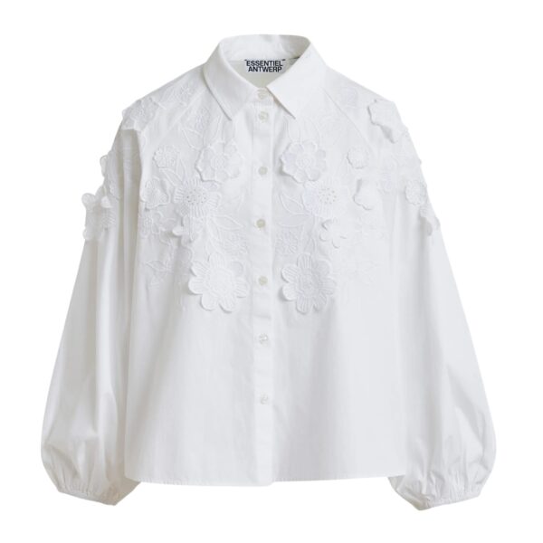 White cotton shirt with appliqué flowers