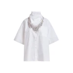 White cotton shirt with embroidered detail and separate scarf