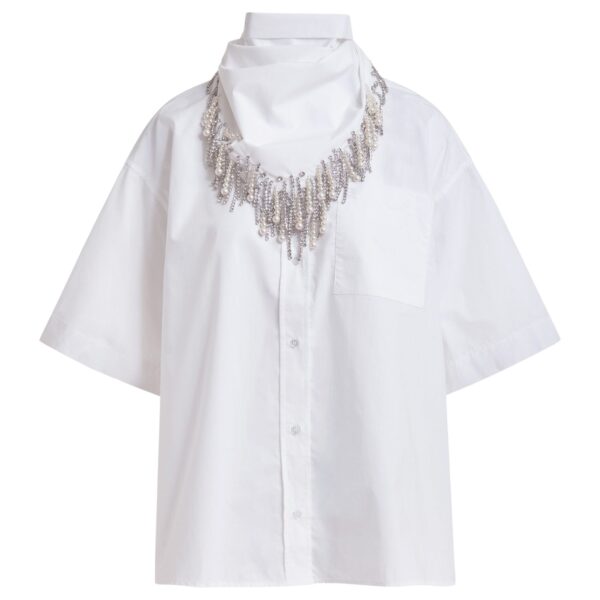 White cotton shirt with embroidered detail and separate scarf
