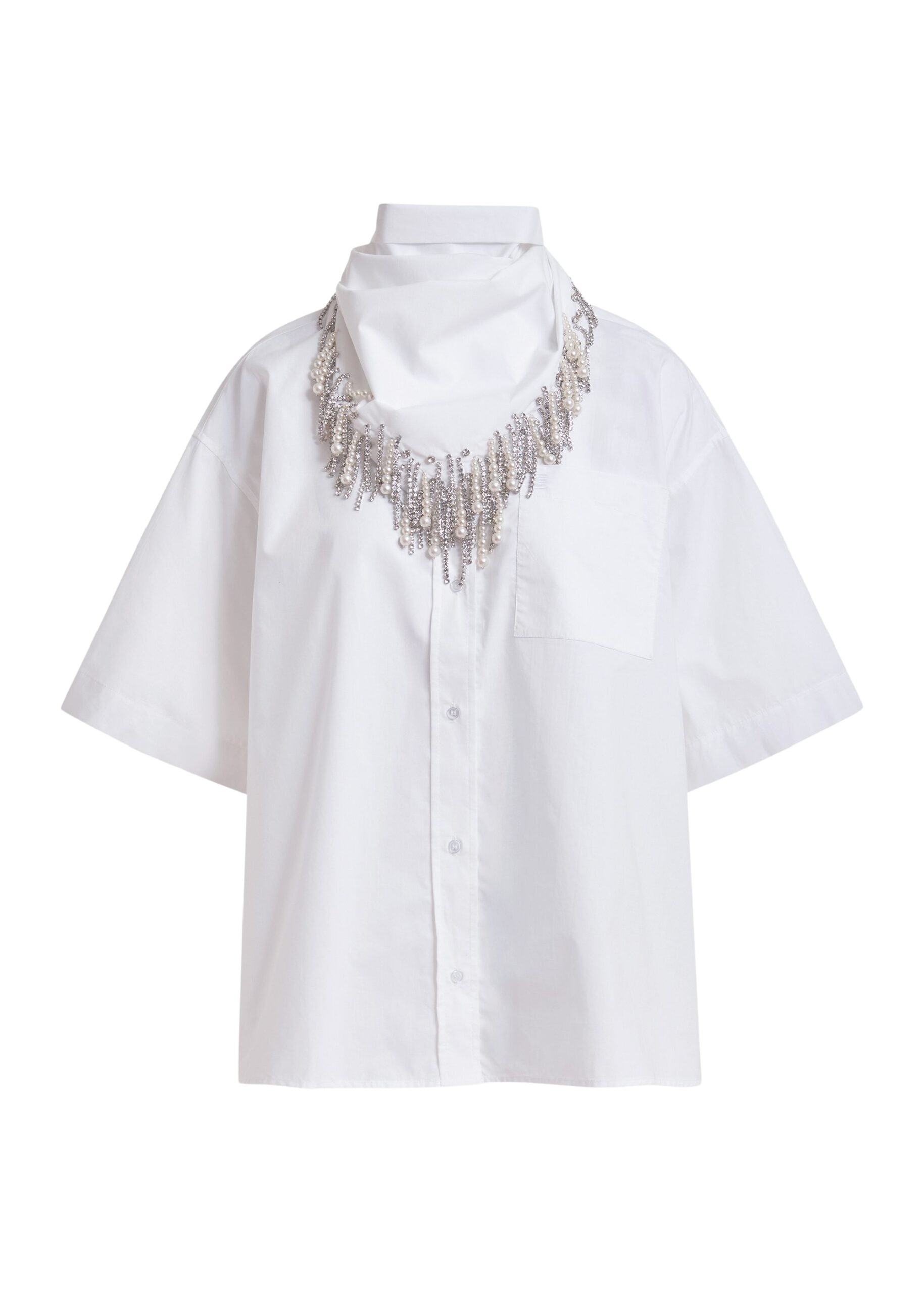 White cotton shirt with embroidered detail and separate scarf