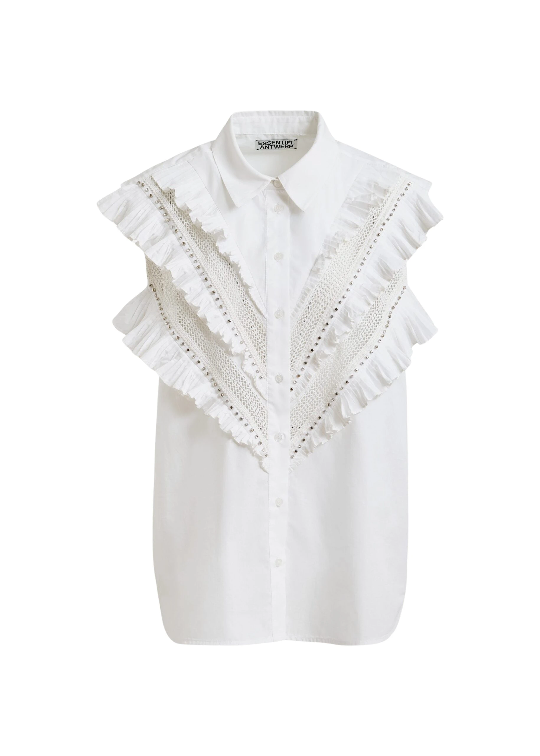 Essentiel-Antwerp-White-embellished-sleeveless-cotton-shirt-with-ruffle-details-scaled15114_nobg White embellished sleeveless cotton shirt with ruffle details
