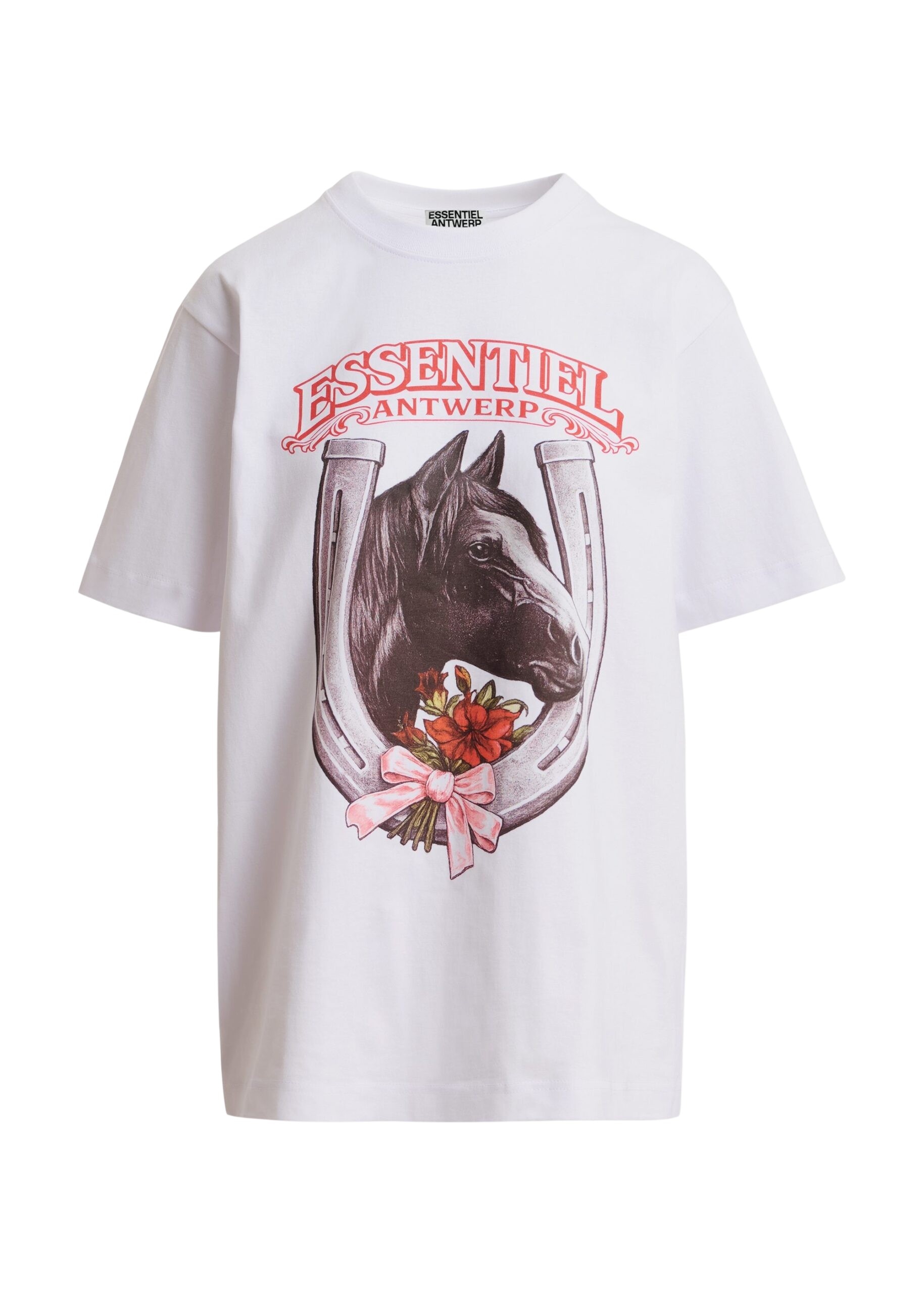 Essentiel Antwerp White, grey and red horseshoe and horse head oversized T-shirt, Year of the Horse online-exclusive Top