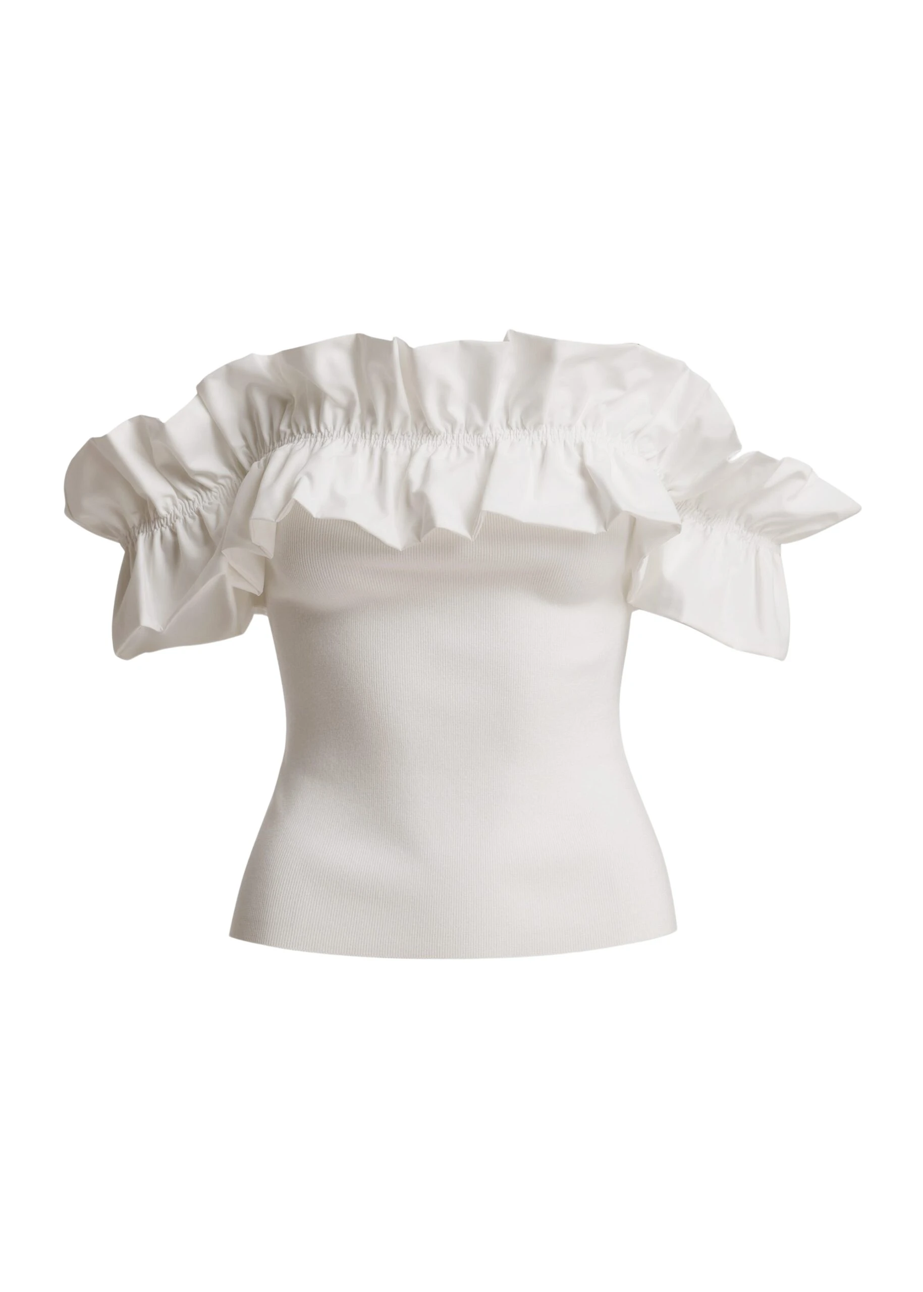 Essentiel-Antwerp-White-off-shoulder-knit-top-with-ruffle-trim-scaled32400_nobg White off-shoulder knit top with ruffle trim