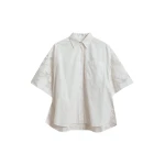 White oversized cotton short-sleeve shirt with lace inserts