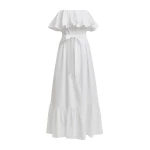 White strapless cotton maxi dress with ruffles