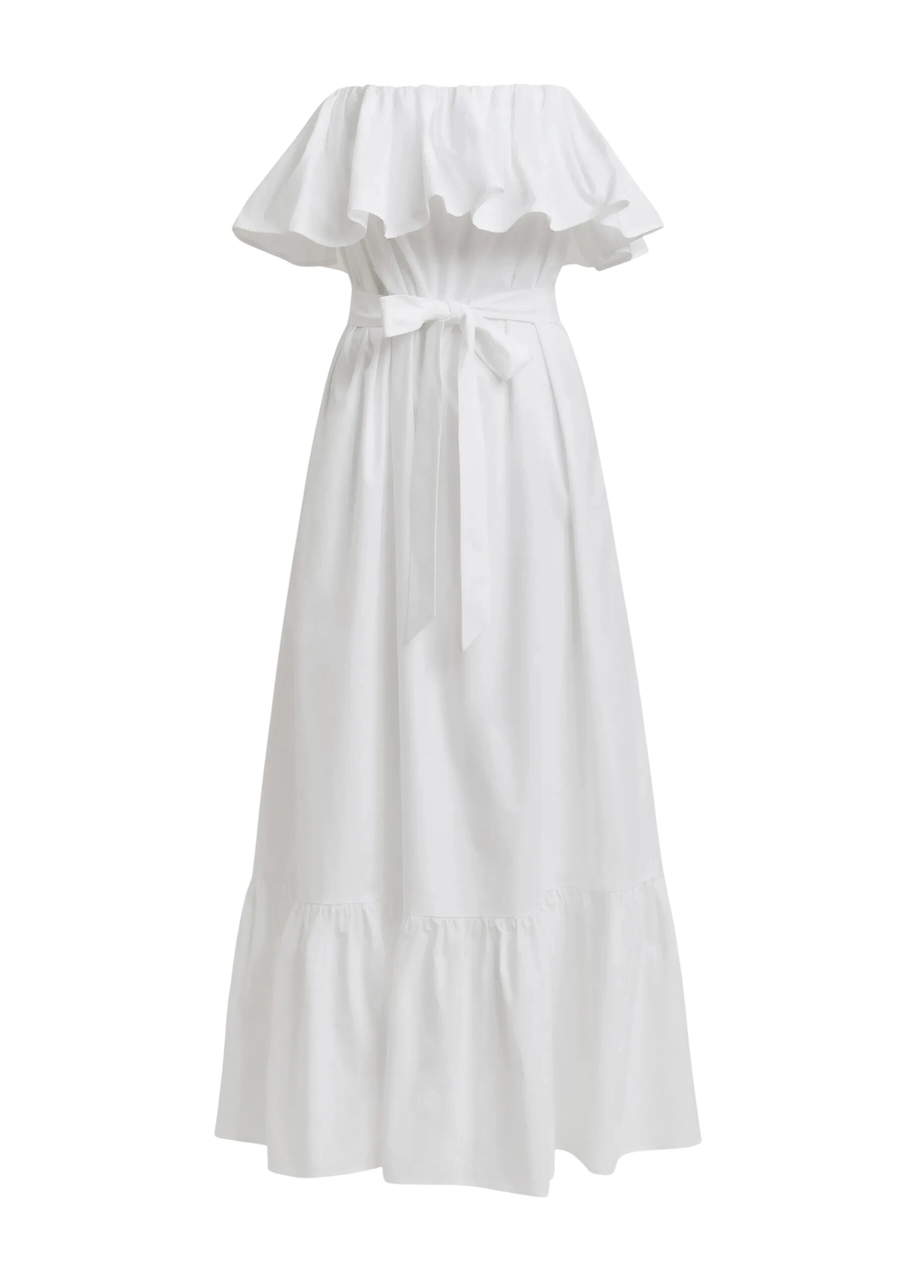 Essentiel-Antwerp-White-strapless-cotton-maxi-dress-with-ruffles-scaled87894_nobg White strapless cotton maxi dress with ruffles
