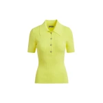 Yellow cotton-blend ribbed polo with rhinestone-encrusted buttons