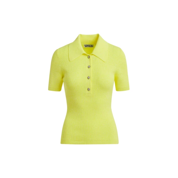 Essentiel Antwerp Yellow cotton-blend ribbed polo with rhinestone-encrusted buttons Top