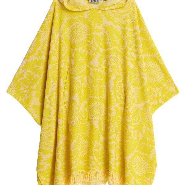Yellow floral jacquard cotton-blend midi dress with hood