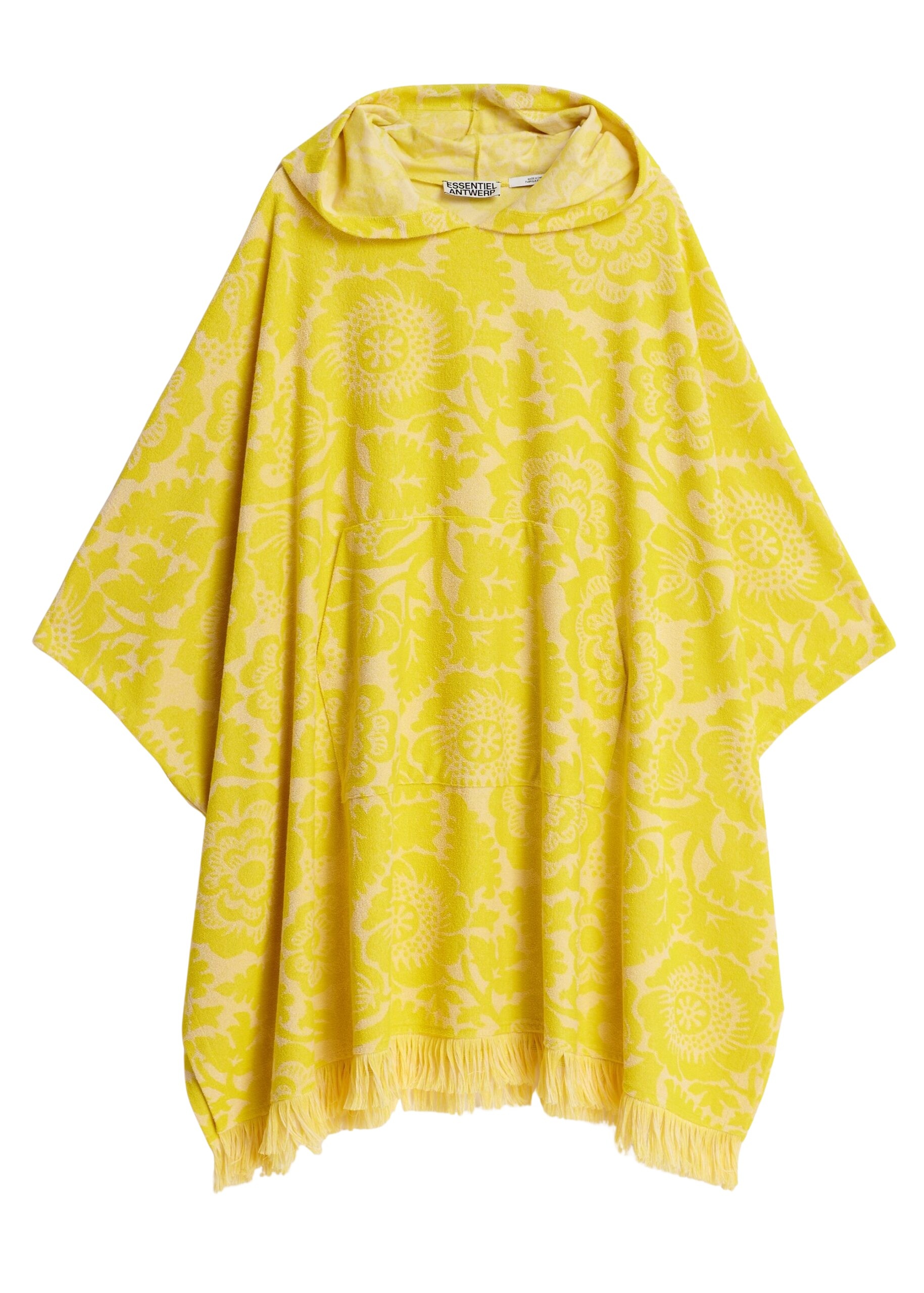 Yellow floral jacquard cotton-blend midi dress with hood