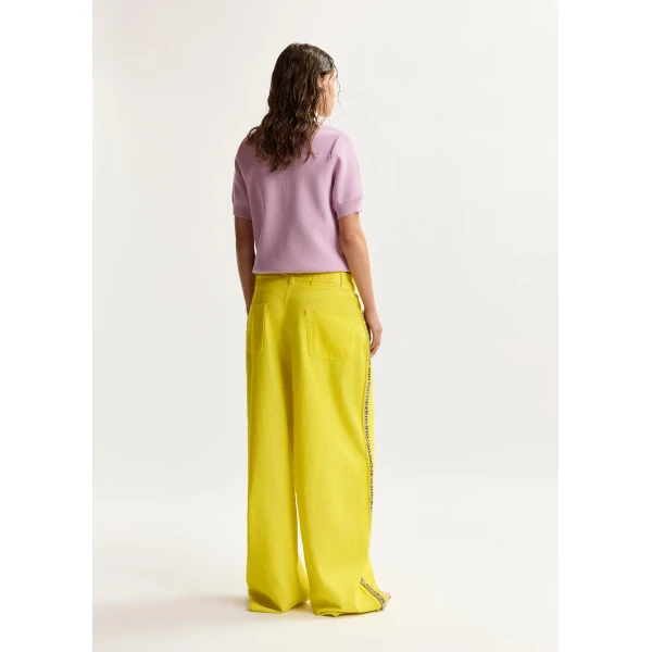 Essentiel Antwerp Yellow high-rise wide-leg jeans with embellished side trims, view 5