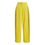 Yellow high-rise wide-leg jeans with embellished side trims