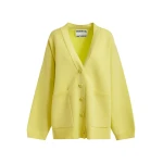 Yellow knit cardigan with tonal flower buttons