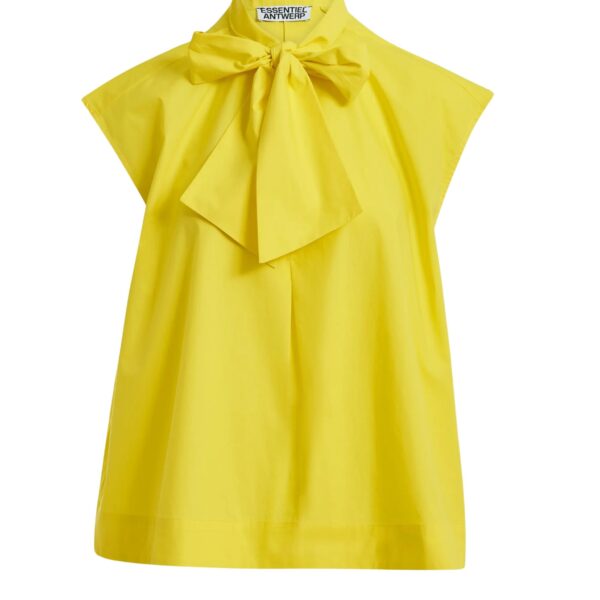 Yellow sleeveless top with tie neckline