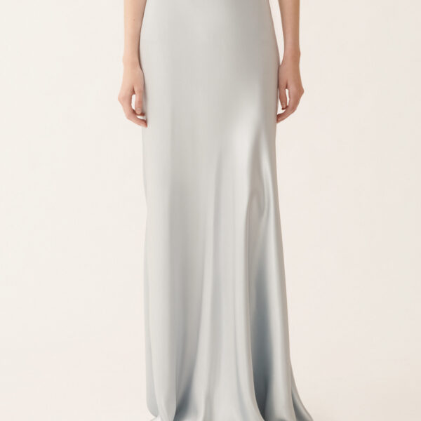 Asymmetric Skirt in Aqua Satin - Image 5