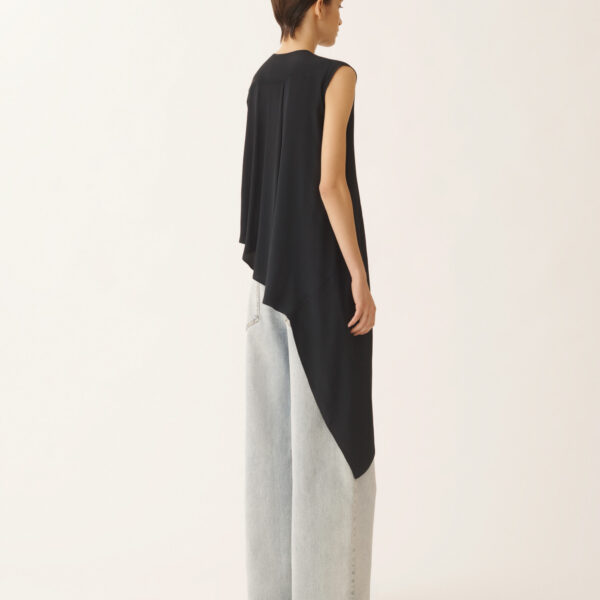 Asymmetrical Top in Midnight Blue Crepe de Chine