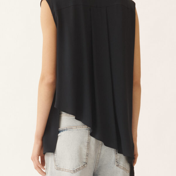 Asymmetrical Top in Midnight Blue Crepe de Chine - Image 5