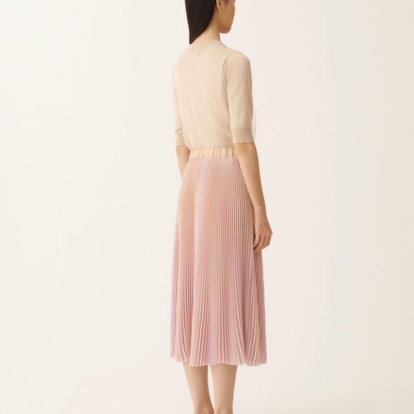 Bicolor Pleated Satin Skirt in Pink