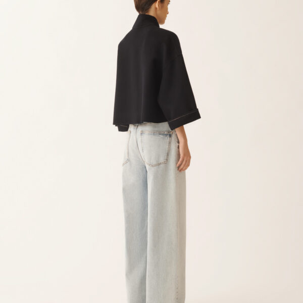 Boxy Wool Double Coat in Night Blue
