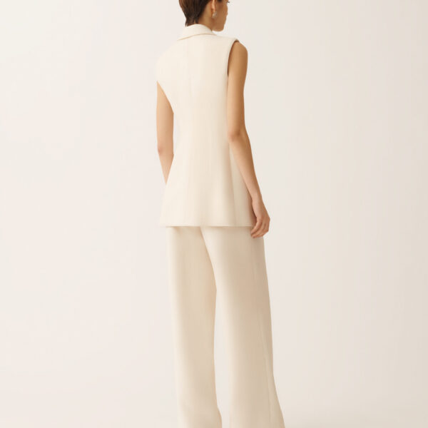 Butter-Colored Long Vest in Wool and Silk