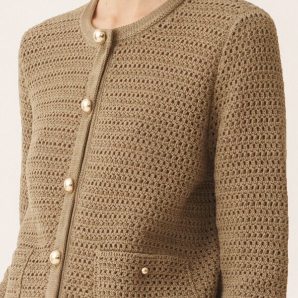 Cotton Ribbon Cardigan in Khaki