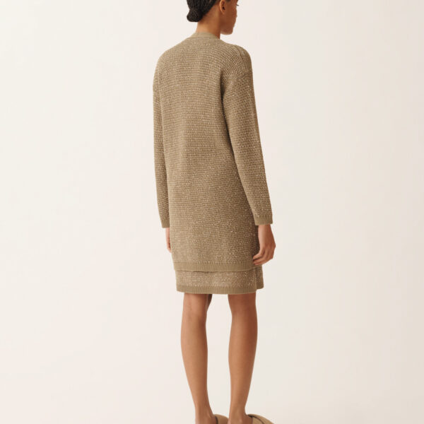 Cotton Ribbon Cardigan with Sequins in Khaki