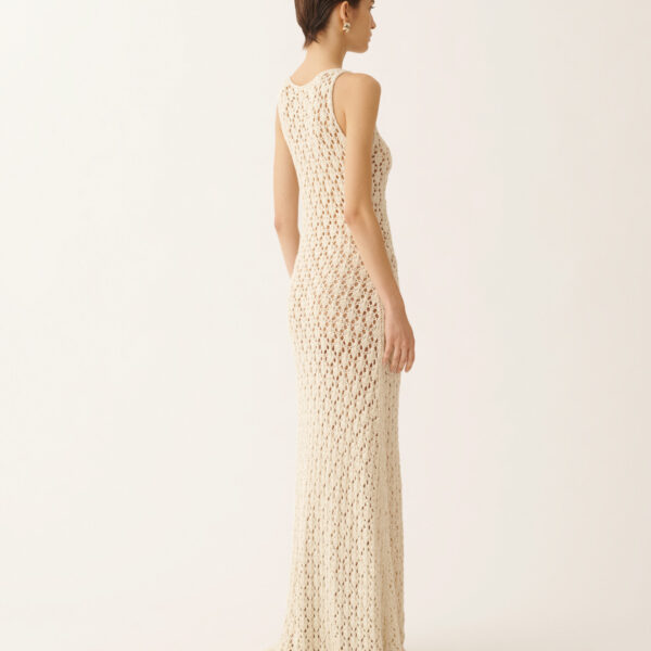Cotton Ribbon Dress with Sequins in Butter