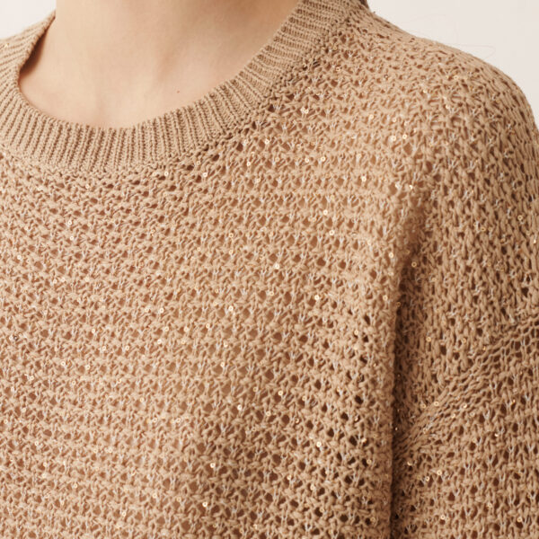 Cotton Ribbon-Knit Sweater with Sequins in Acer - Image 5