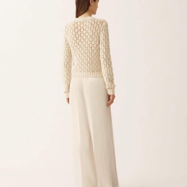 Cotton Ribbon Sweater with Sequins in Butter