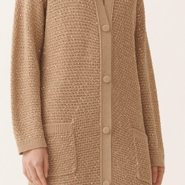 Cotton Tape Cardigan with Sequins in Acer - Image 5