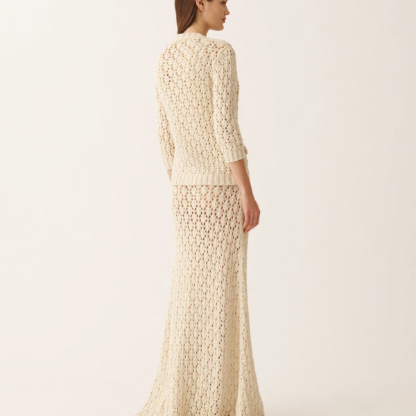 Cotton Tape Cardigan with Sequins in Butter