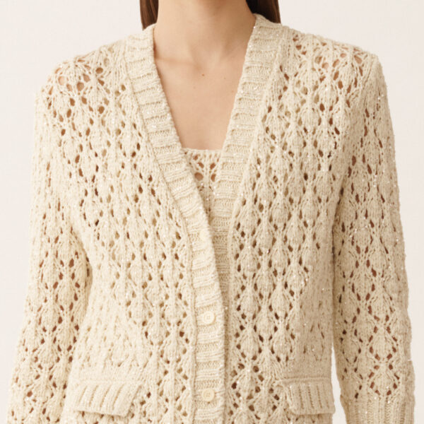 Cotton Tape Cardigan with Sequins in Butter - Image 5