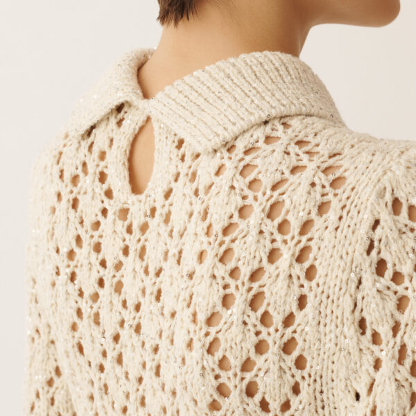 Cotton Tape-Knit Sweater with Sequins in Butter - Image 5