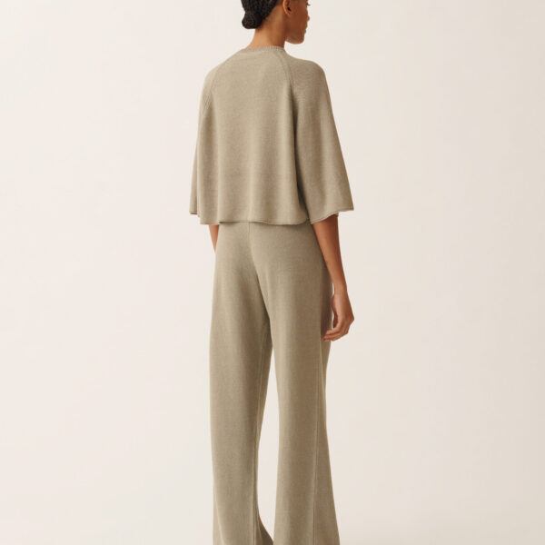 Cotton and Linen Cape with Sequins in Khaki