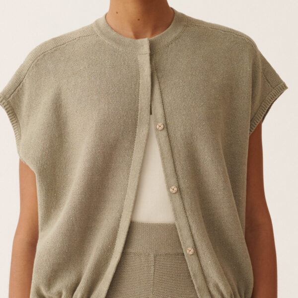 Cotton and Linen Sweater with Sequins in Khaki - Image 5
