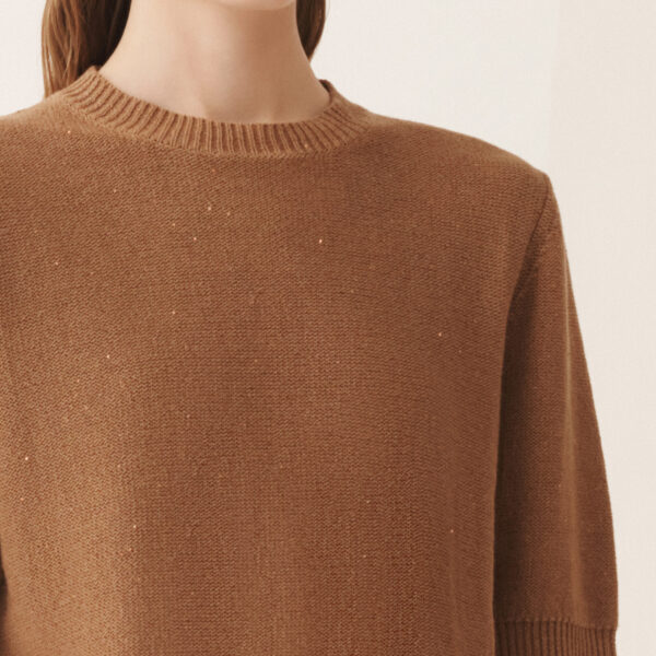 Cotton and Linen Sweater with Sequins in Wicker - Image 5
