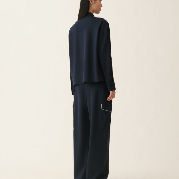 Cropped Milano Stitch Jersey Jacket in Midnight Blue