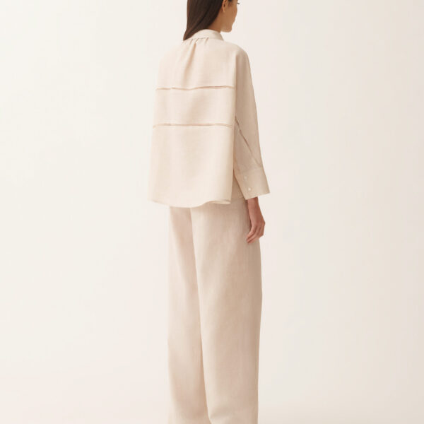 Cropped Shirt in Natural Linen Canvas