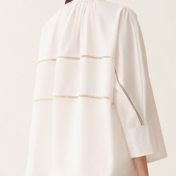 Cropped Shirt in Optic White Poplin - Image 5
