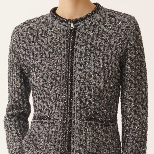 Dark Blue Sequin Tweed Jacket with a Denim Effect in Night Blue - Image 5